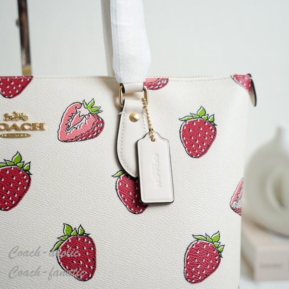 NWT Coach CAR34 Strawberry Print Gallery Tote Bag Coated Canvas & Leather - Picture 3 of 9